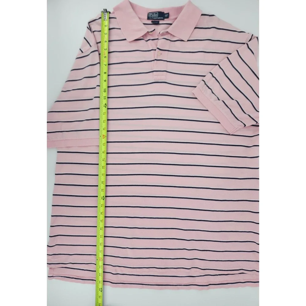 Polo Ralph Lauren Mens 2XLT Tall Pink Navy Blue Striped Cotton Pique Polo Shirt